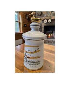 1972 Ducks Unlimited Talisman Decanter Brass Duck Stopper Vintage Porcelain
